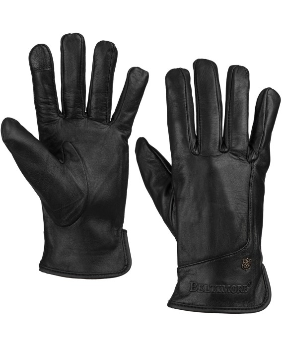 Rękawiczki skórzane damskie czarne polar touch finger na dotyk BELTIMORE K40