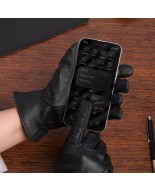 Rękawiczki skórzane damskie czarne polar touch finger na dotyk BELTIMORE K40