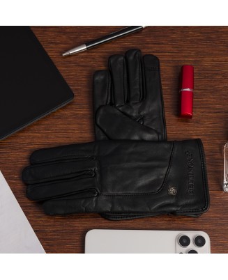 Rękawiczki skórzane damskie czarne polar touch finger na dotyk BELTIMORE K40