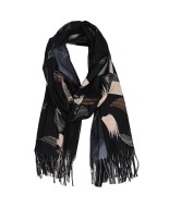 Czarny Piękny elegancki szalik damski szal ciepły modny wzór frędzle RC-9