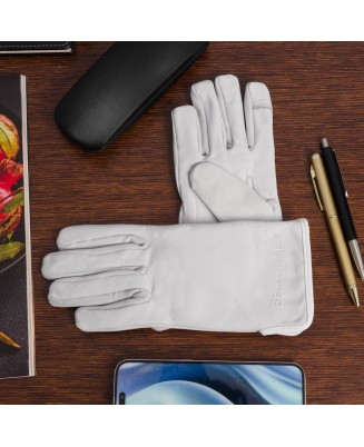 Rękawiczki skórzane damskie białe polar touch finger na dotyk BELTIMORE K25