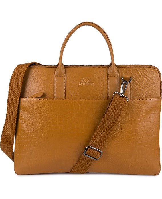 Torba skórzana aktówka teczka croco na laptopa 15"6 brązowa A4 Beltimore S18