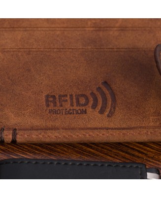 Portfel skórzany męski poziomy klasyczny brązowy RFiD Beltimore D37