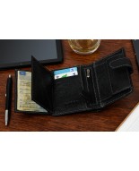 Czarny skórzany portfel męski, pionowy portfel dla mężczyzny Wild Horse RFiD G75