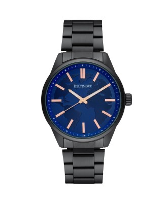 Zegarek męski bransoleta duży solidny granatowy glob premium Beltimore BT01