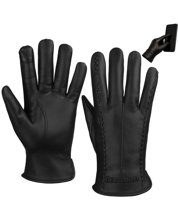 Rękawiczki skórzane damskie czarne polar touch finger na dotyk BELTIMORE K39