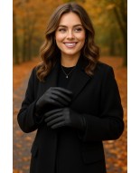 Rękawiczki skórzane damskie czarne polar touch finger na dotyk BELTIMORE K39