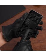Rękawiczki skórzane damskie czarne polar touch finger na dotyk BELTIMORE K39