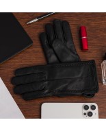 Rękawiczki skórzane damskie czarne polar touch finger na dotyk BELTIMORE K39