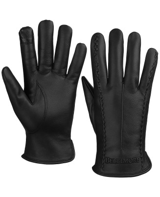 Rękawiczki skórzane damskie czarne polar touch finger na dotyk BELTIMORE K39