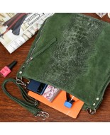 Ciemno zielona torebka skórzana zamszowa shopper W10