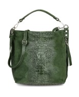 Ciemno zielona torebka skórzana zamszowa shopper W10