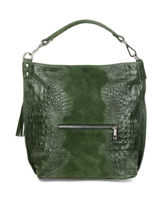 Ciemno zielona torebka skórzana zamszowa shopper W10