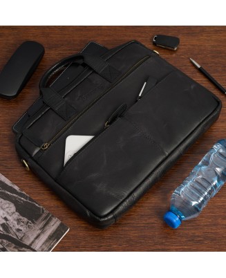 Torba męska skórzana na laptopa ramię komputer duża czarna Beltimore N04