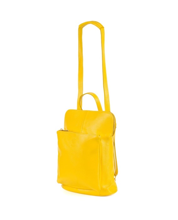 Skórzany plecak damski torba 2w1 elegancki A4 włoski pojemny żółty Vera Pelle S40