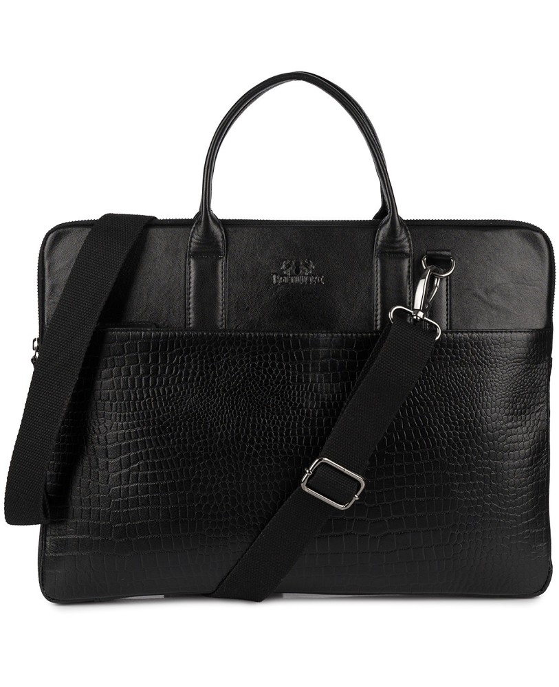 Torba skórzana aktówka teczka croco na laptopa 15"6 czarna A4 Beltimore S18