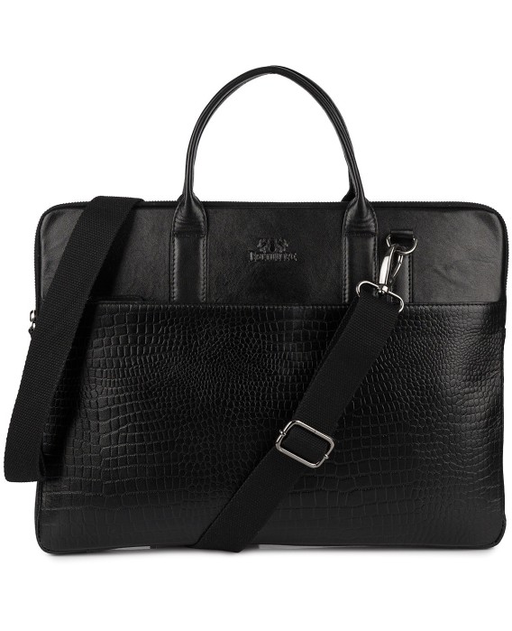 Torba skórzana aktówka teczka croco na laptopa 15"6 czarna A4 Beltimore S18
