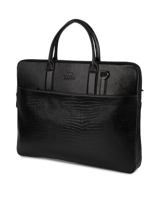 Torba skórzana aktówka teczka croco na laptopa 15"6 czarna A4 Beltimore S18