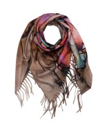 Elegancki szalik damski z frędzlami niepowtarzalny wzór brąz RCC-25-4