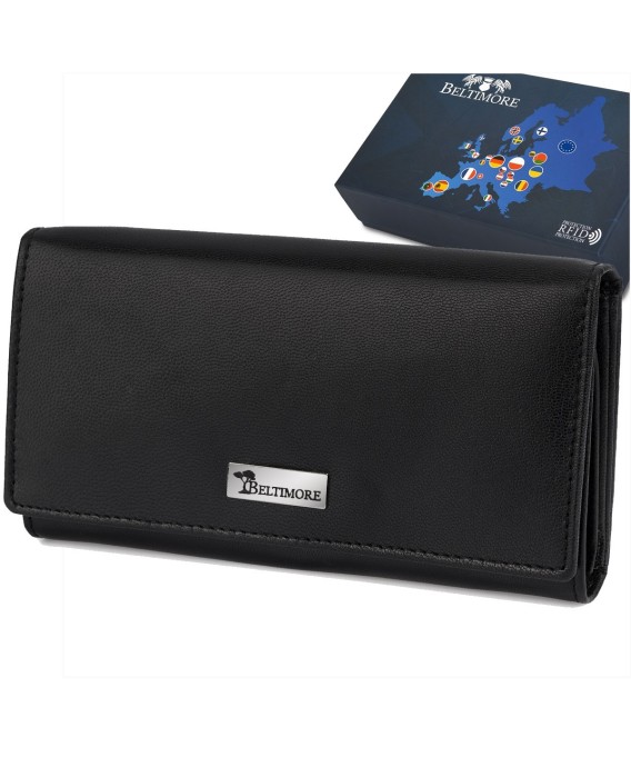 Portfel skórzany damski poziomy RFiD skóra na karty klasyk czarny Beltimore A03