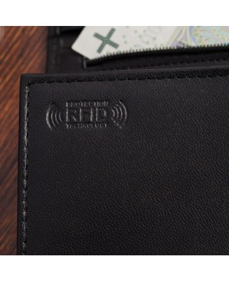 Portfel skórzany damski poziomy RFiD skóra na karty klasyk czarny Beltimore A03