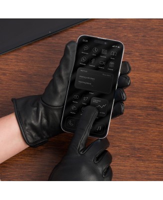 Rękawiczki skórzane damskie czarne polar touch finger na dotyk BELTIMORE K25