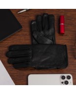 Rękawiczki skórzane damskie czarne polar touch finger na dotyk BELTIMORE K25