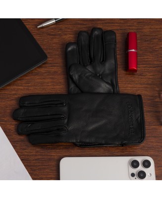 Rękawiczki skórzane damskie czarne polar touch finger na dotyk BELTIMORE K25