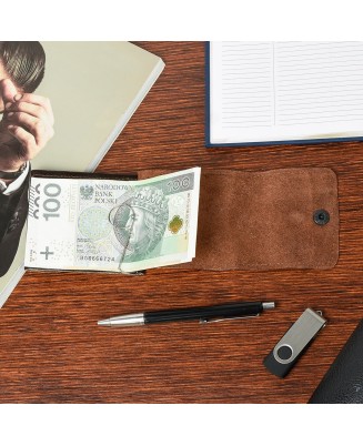 Banknotówka portfel brązowy etui na pieniądze retro uniseks skórzane G65