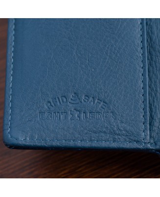 Niebieski elegancki damski portfel skórzany pojemny lakier 824