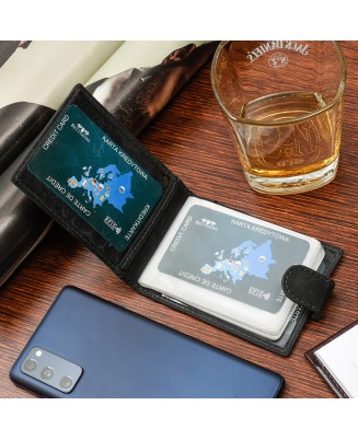 Etui skórzane na dokumenty karty wizytownik RFiD czarne C85