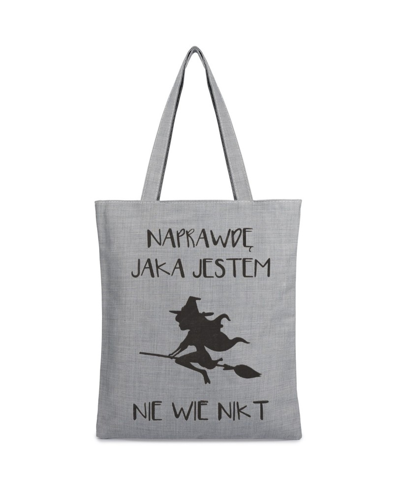 Szara Torba damska na zakupy wielorazowa duża torba shopper z nadrukiem TA-55grey