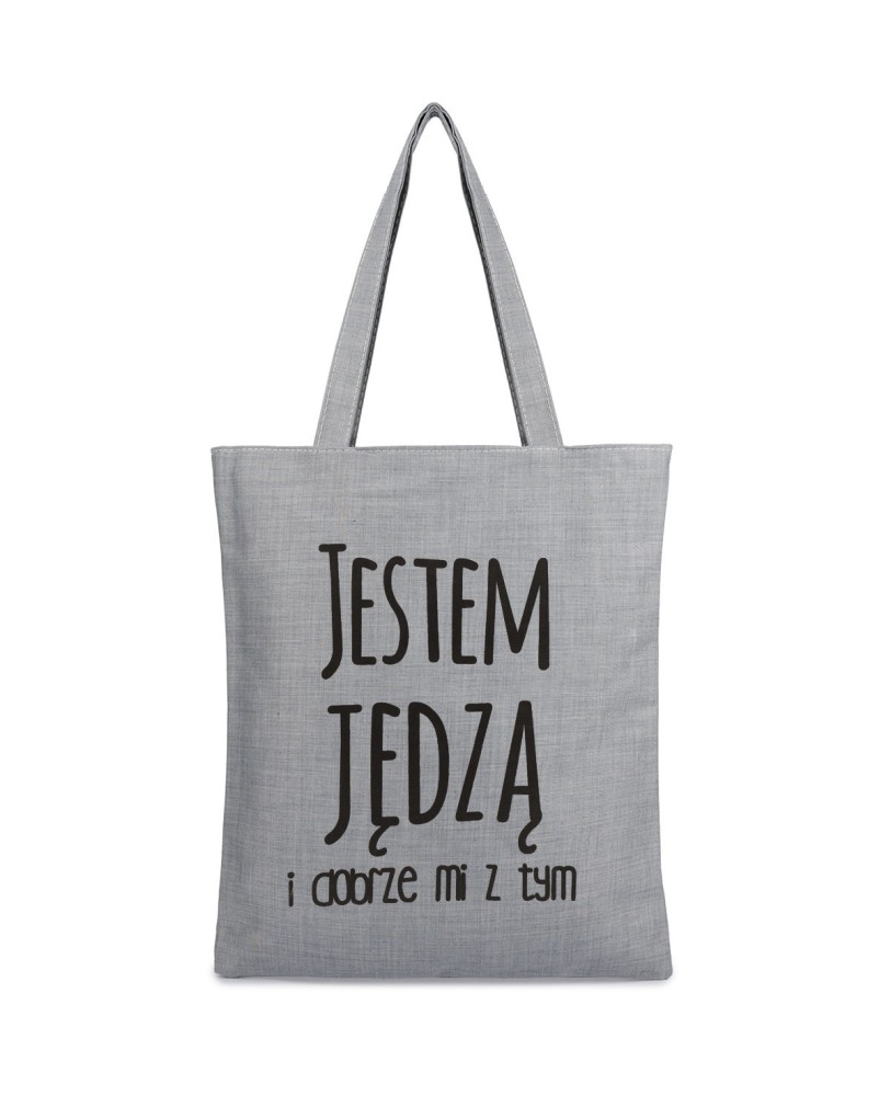 Szara Torba damska na zakupy wielorazowa duża torba shopper z nadrukiem TA-58grey