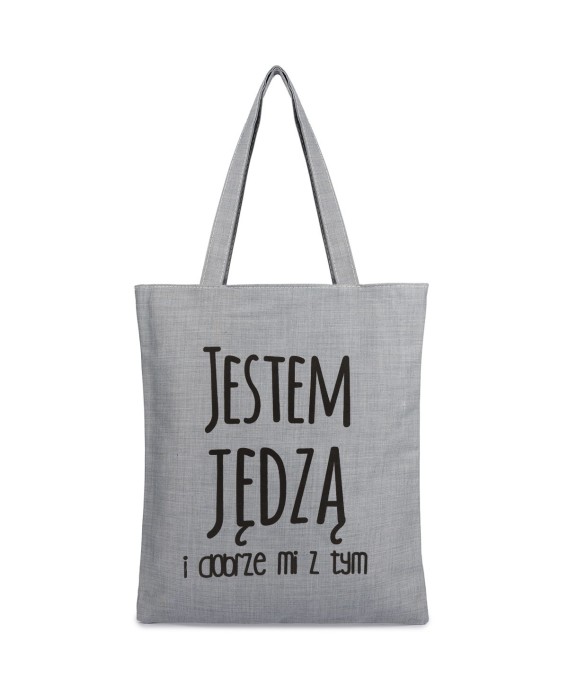 Szara Torba damska na zakupy wielorazowa duża torba shopper z nadrukiem TA-58grey