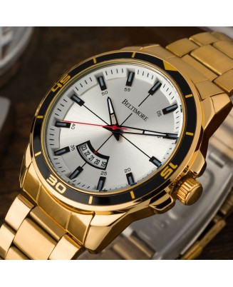 Zegarek męski bransoleta duży solidny z datownikiem złoty premium Beltimore BT03