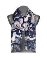 Szalik damski miękki elegancki artystyczny szal z falistymi liniami granatowy RC-24-4