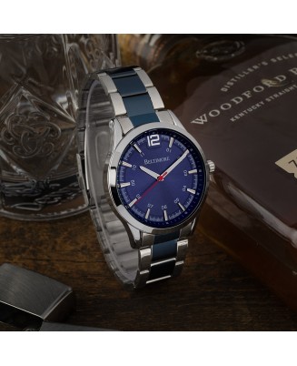 Zegarek męski bransoleta duży solidny niebieski klasyczny premium Beltimore BT02