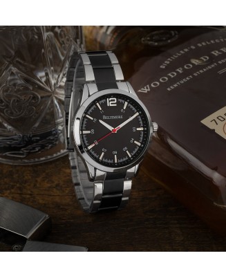 Zegarek męski bransoleta duży solidny czarno-srebrny klasyczny premium Beltimore BT02