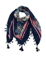 Granatowa chusta w kwiaty i paisley – stylowy dodatek do każdej stylizacji DB-9A