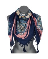 Granatowa chusta w kwiaty i paisley – stylowy dodatek do każdej stylizacji DB-9A