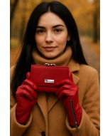 Rękawiczki skórzane damskie polar na dotyk TOUCH FINGER czerwone BELTIMORE  K27