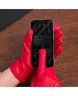 Rękawiczki skórzane damskie polar na dotyk TOUCH FINGER czerwone BELTIMORE  K27
