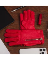 Rękawiczki skórzane damskie polar na dotyk TOUCH FINGER czerwone BELTIMORE  K27