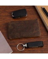 Skórzane etui na klucze dokumenty, pokrowiec kluczówka brązowe vintage E48