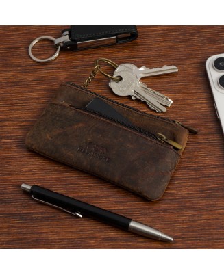 Skórzane etui na klucze dokumenty, pokrowiec kluczówka brązowe vintage E48