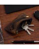 Skórzane etui na klucze dokumenty, pokrowiec kluczówka brązowe vintage E48