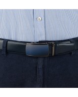 Pasek męski skórzany 3,5 cm klamra automatyczna Beltimore granatowy 52-601