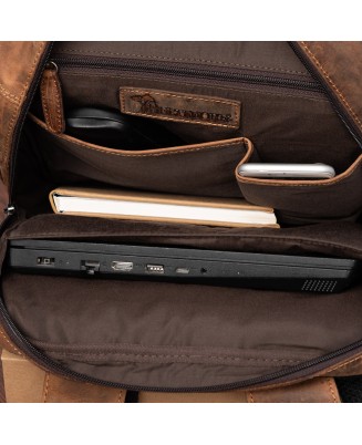 Plecak skórzany na laptopa 15,6 biznesowy duży A4 pojemny brązowy premium Beltimore N09