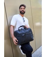 Duża solidna skórzana torba Beltimore na laptopa dokumenty czarna nubuk M87