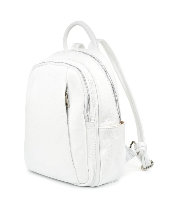 Biały Włoski Plecak Skórzany A4 damski dużo kieszeni C79